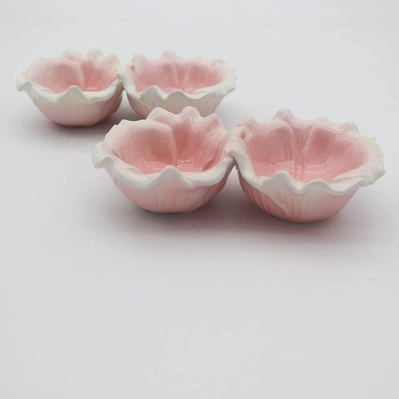 Lily Votive Candle Holders, Pair (2), Pink and White, Rose Votive, Trinket Dish, - Picture 3 of 4